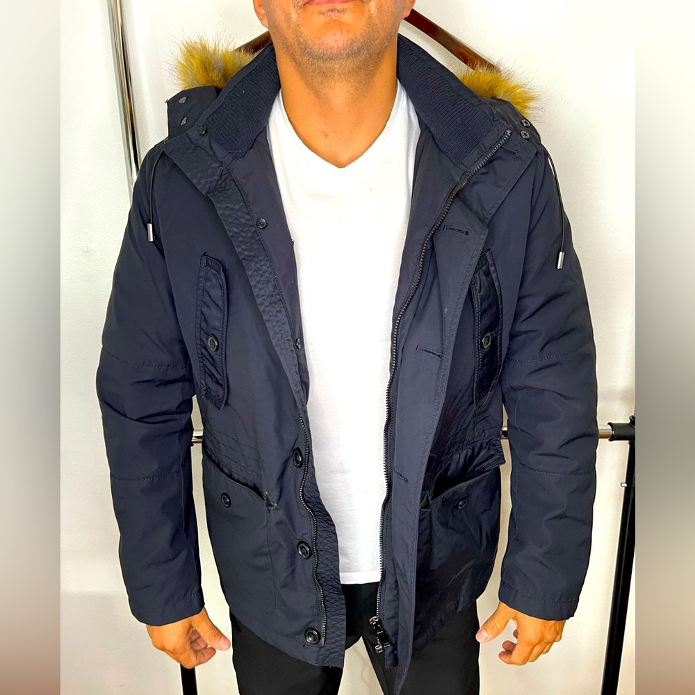 Zara mens fair fur hooded jacket SOLD